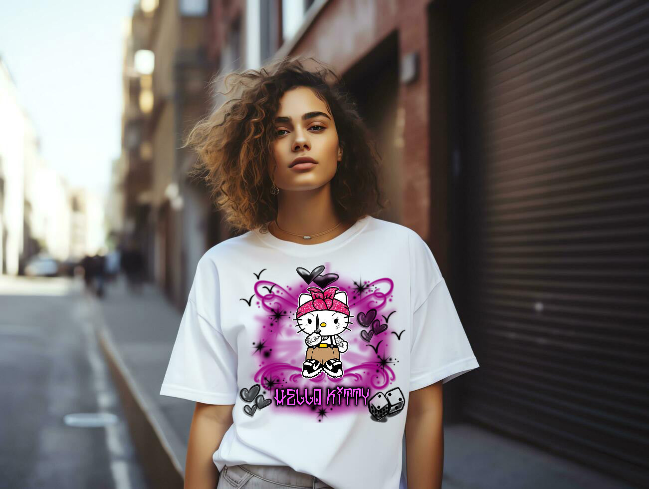 Hello Kitty Air Brush Design T- Shirt